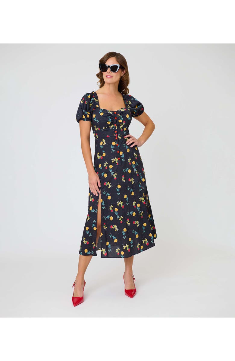 Unique Vintage Sweetheart Midi Dress, Alternate, color, Black Floral Print