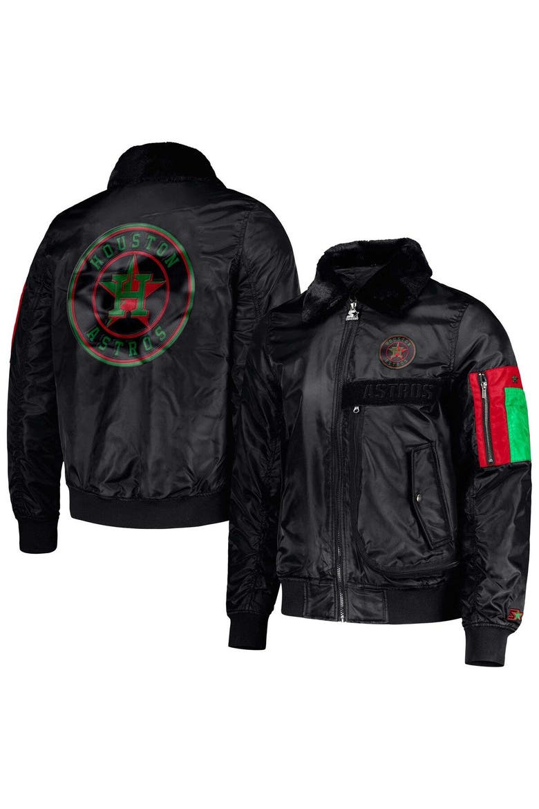 Men's Starter x Ty Mopkins Black Houston Astros Black History Month Satin Full-Zip Jacket, Main, color, Black
