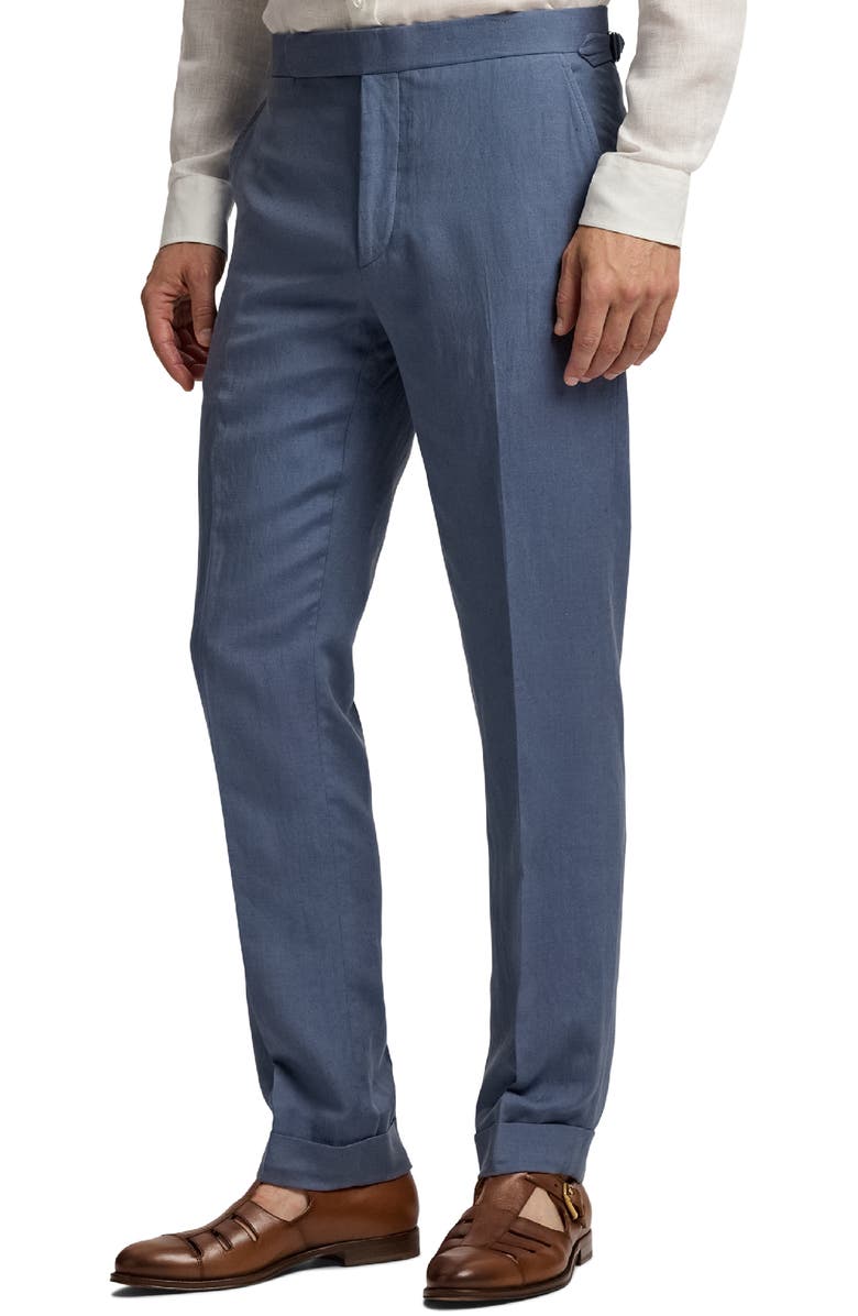 Ralph Lauren Purple Label Gregory Flat Front Silk & Linen Trousers, Alternate, color, Vintage Indigo