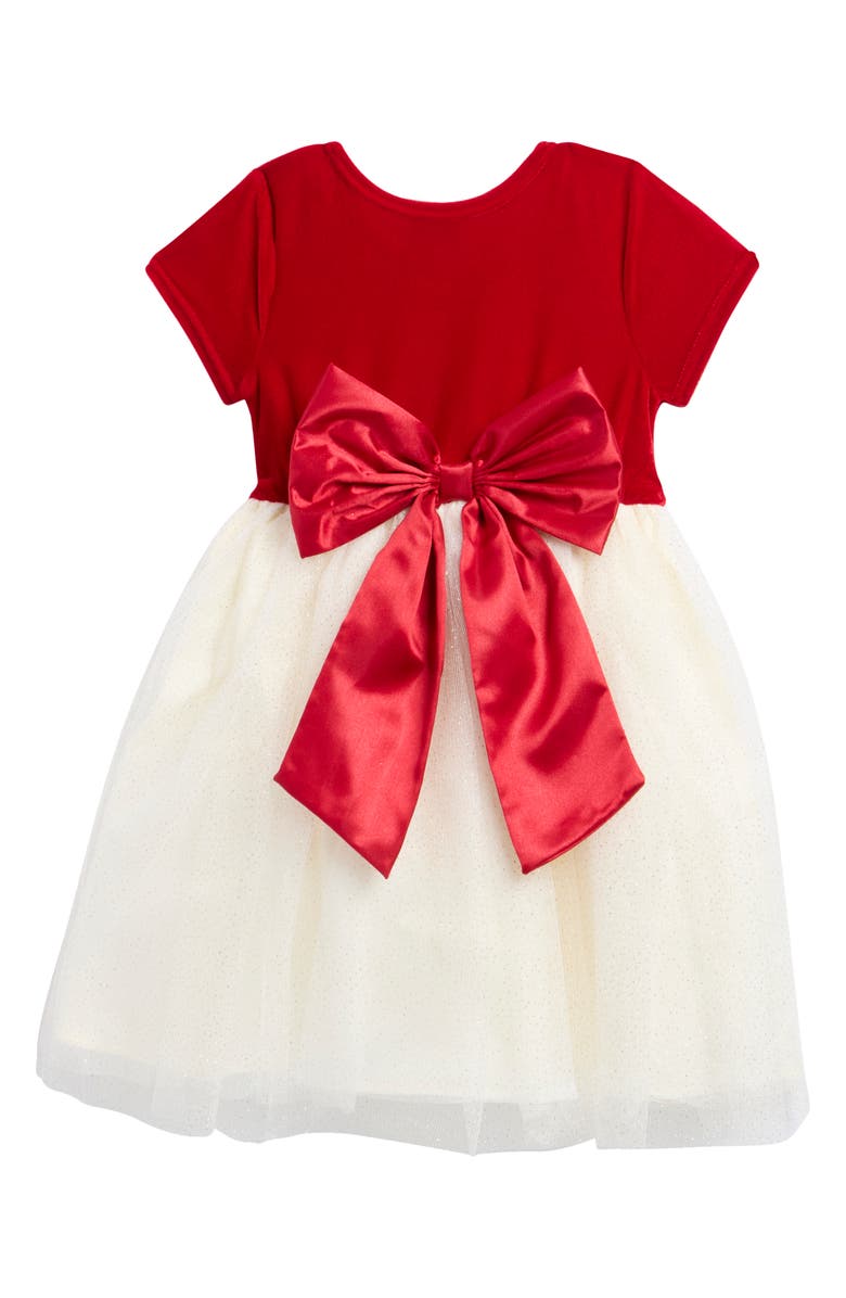 BLUEBERRY Kids' Bow Embellished Mixed Media Party Dress, Alternate, color, Red