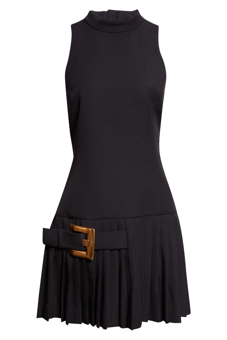 Belted Wool Grain de Poudre Minidress, Alternate, color, BLACK