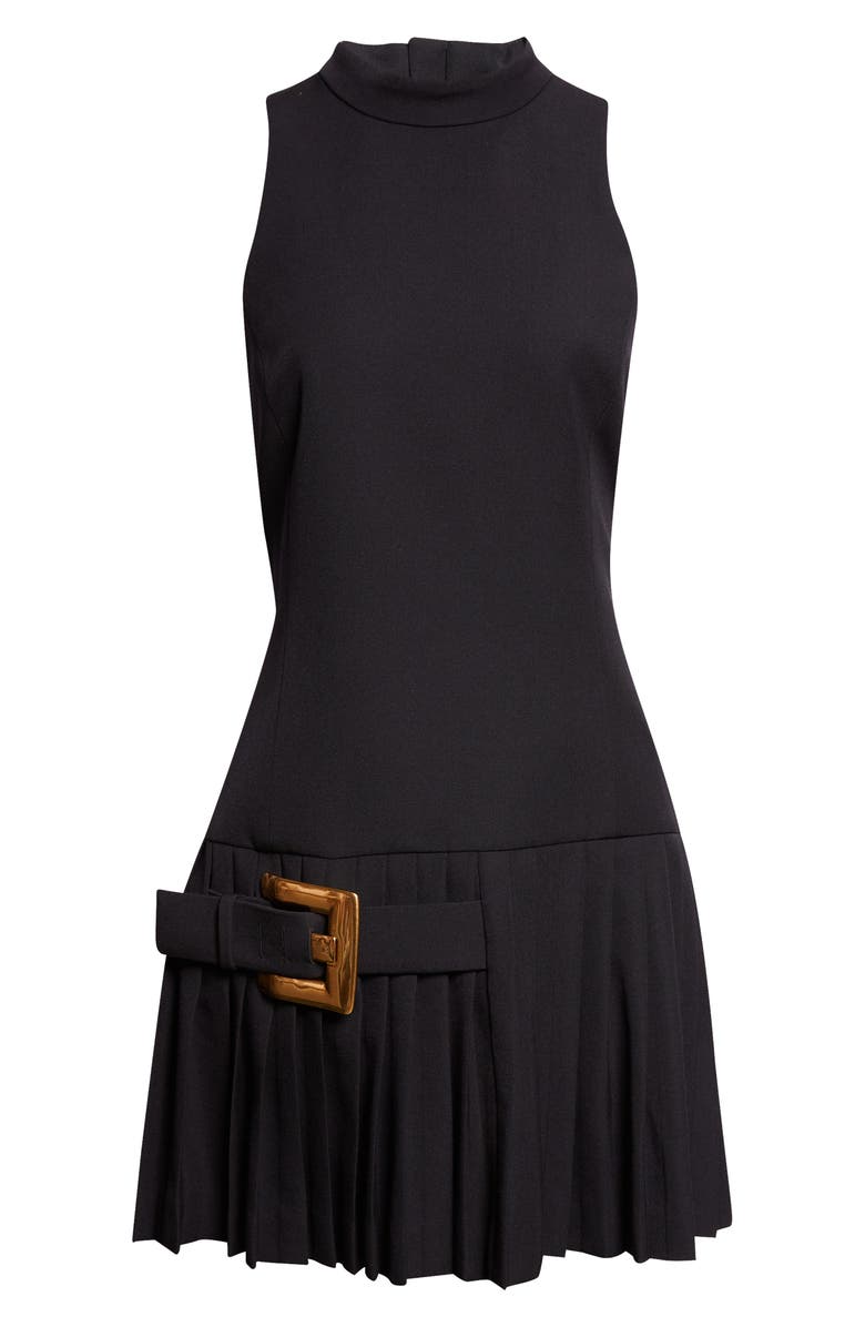 Balmain Belted Wool Grain de Poudre Minidress, Main, color, Black