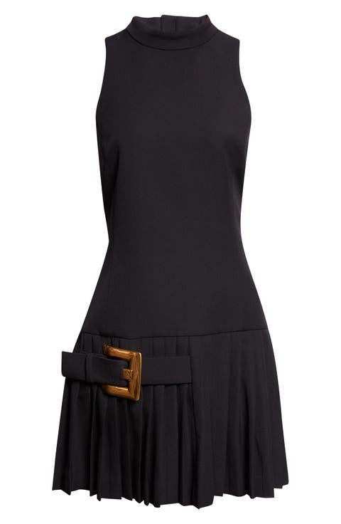 Belted Wool Grain de Poudre Minidress