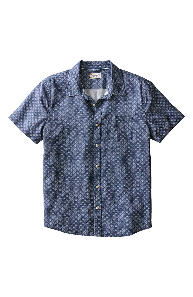 Marine Layer Better-Than-Linen Diamond Print Short Sleeve Button-Up Shirt, Alternate, color, India Ink Diamond Print
