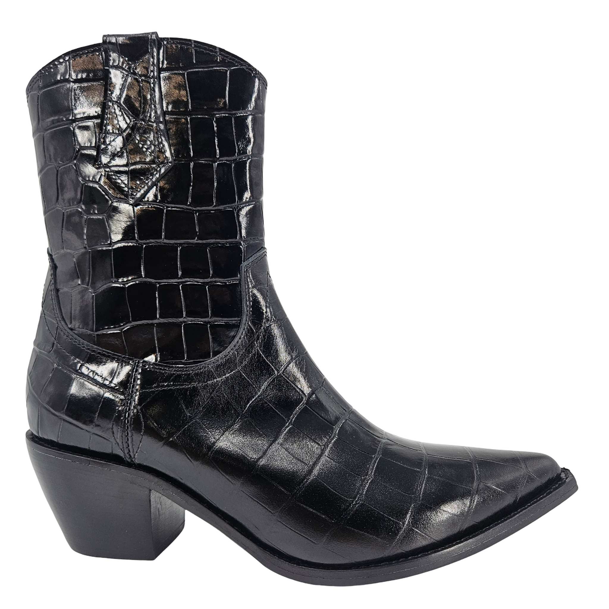 Madison Maison Croc Embossed Pointy  Ankle Boot, Main, color, Black