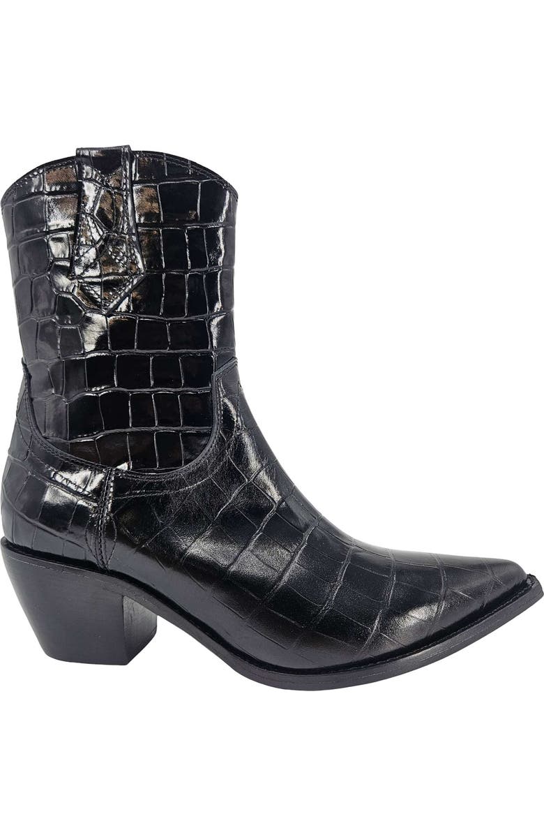 Madison Maison Croc Embossed Pointy Ankle Boot, Main, color, Black