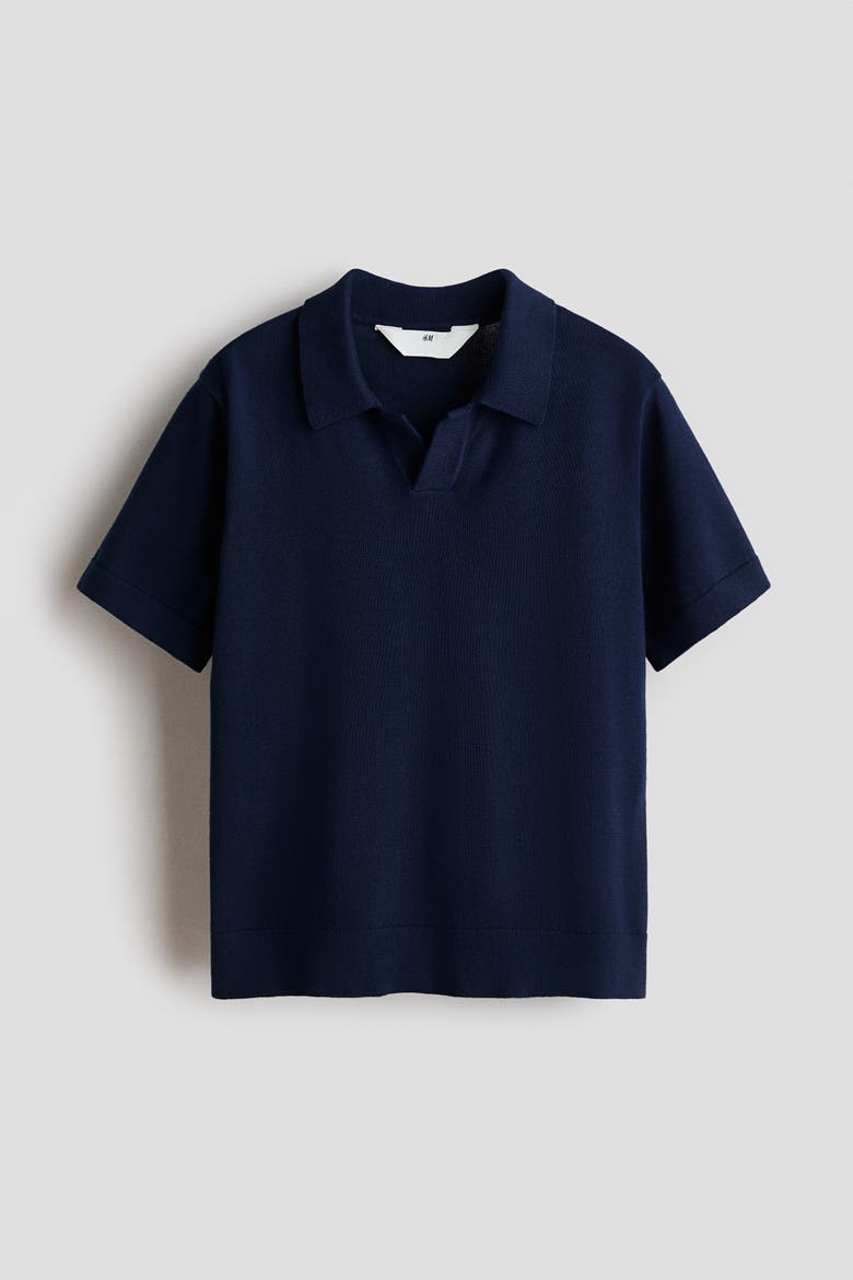 Fine-knit Cotton Polo Shirt, Main, color, Navy blue