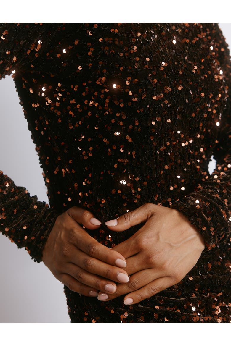 Velvet & Sequin Square Neck Dress, Alternate, color, Chocolate