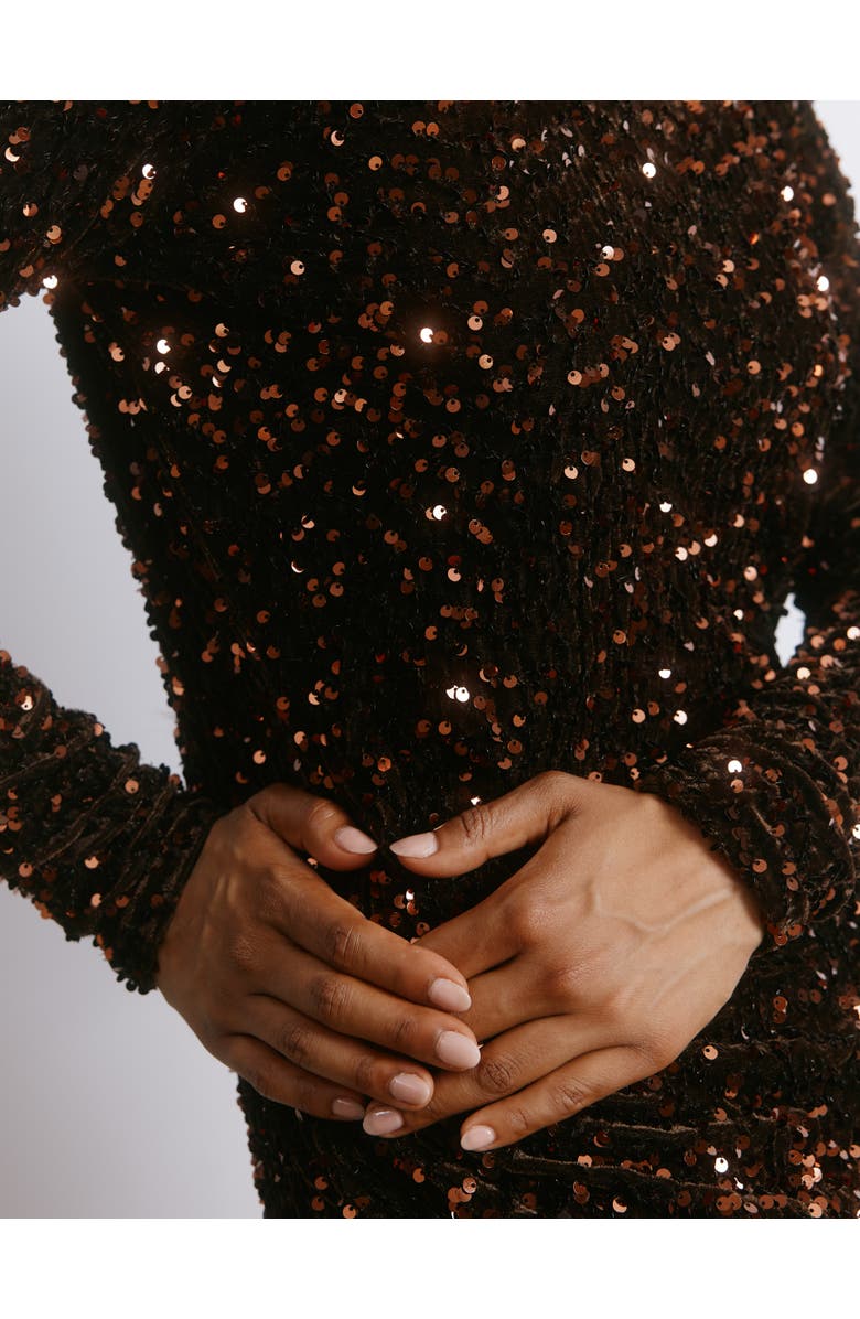 Albaray Velvet & Sequin Square Neck Dress, Alternate, color, Chocolate