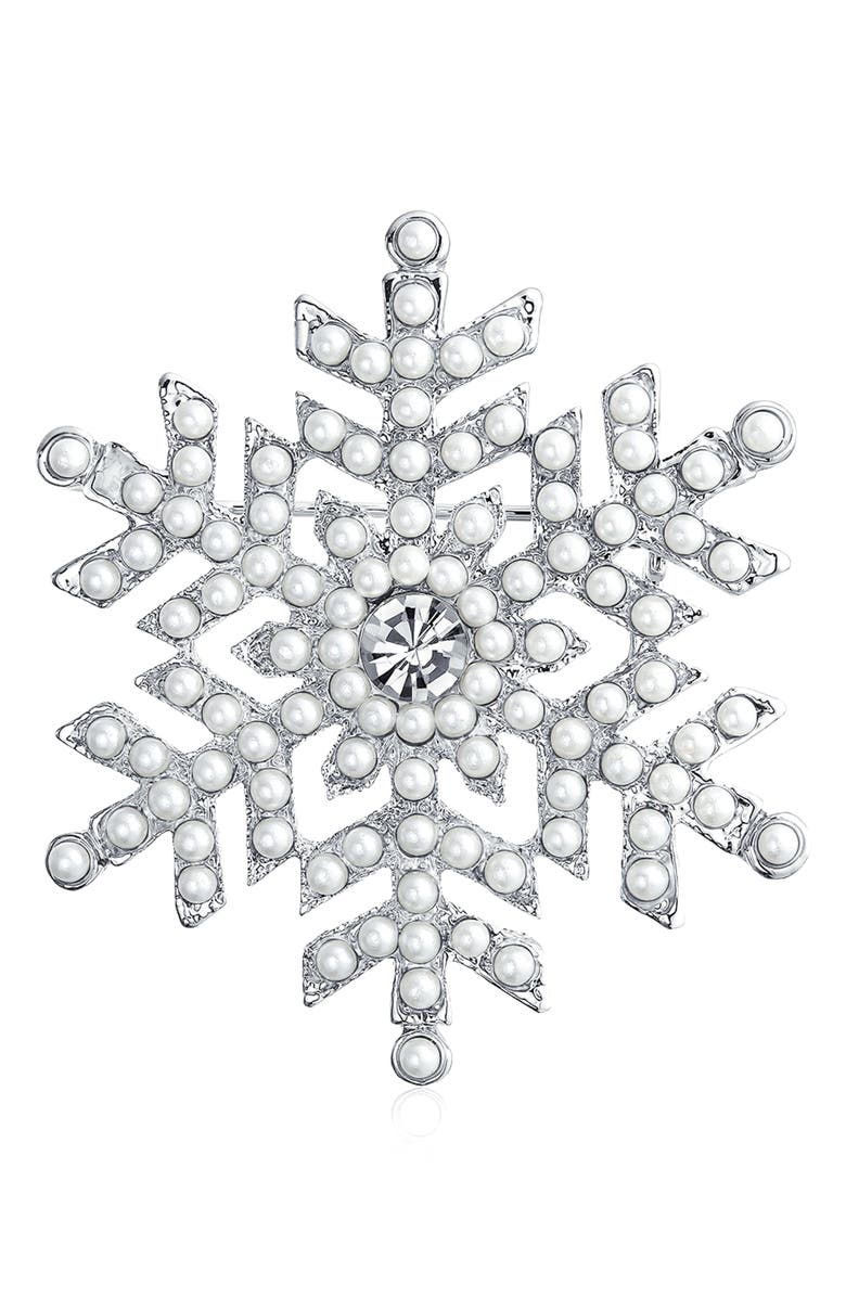 BLING JEWELRY Crystal Snowflake Brooch, Main, color, Silver White