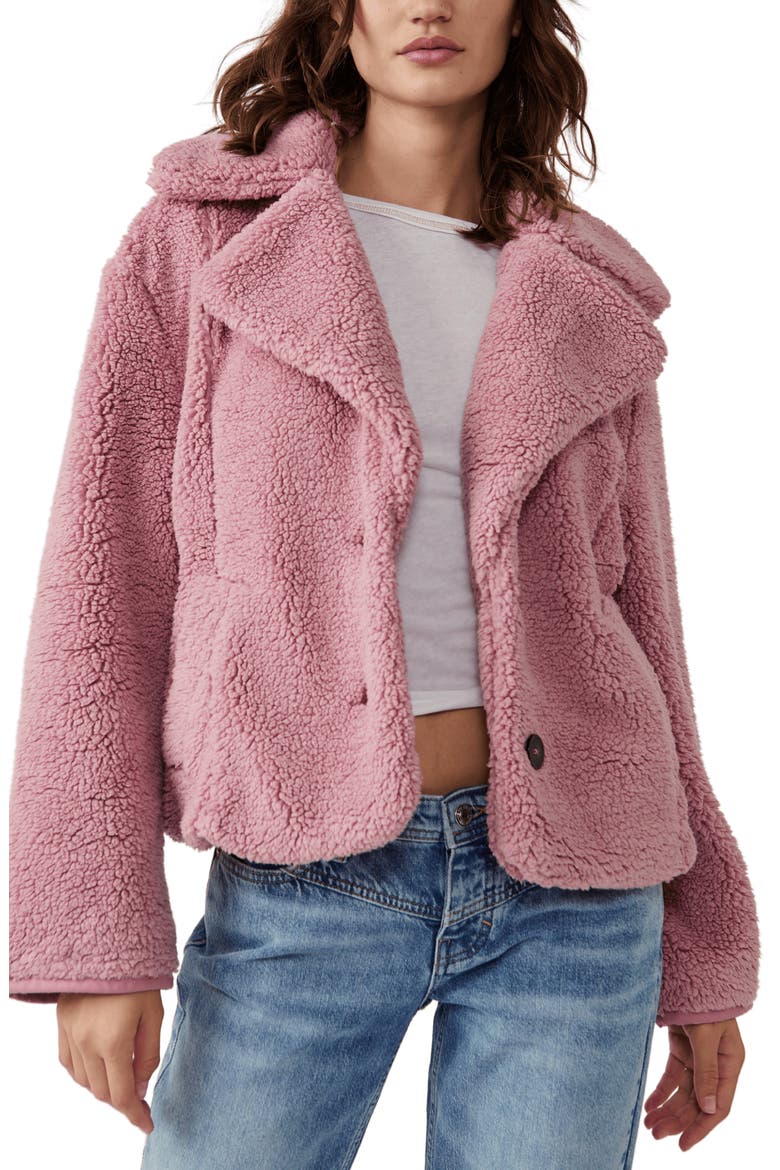 Joplin Faux Fur Teddy Jacket, Main, color, SMOKED PINK