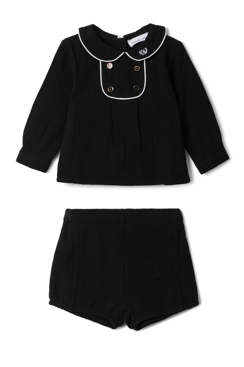 Crest Embroidered Cotton Shirt and Shorts Set, Main, color, Black