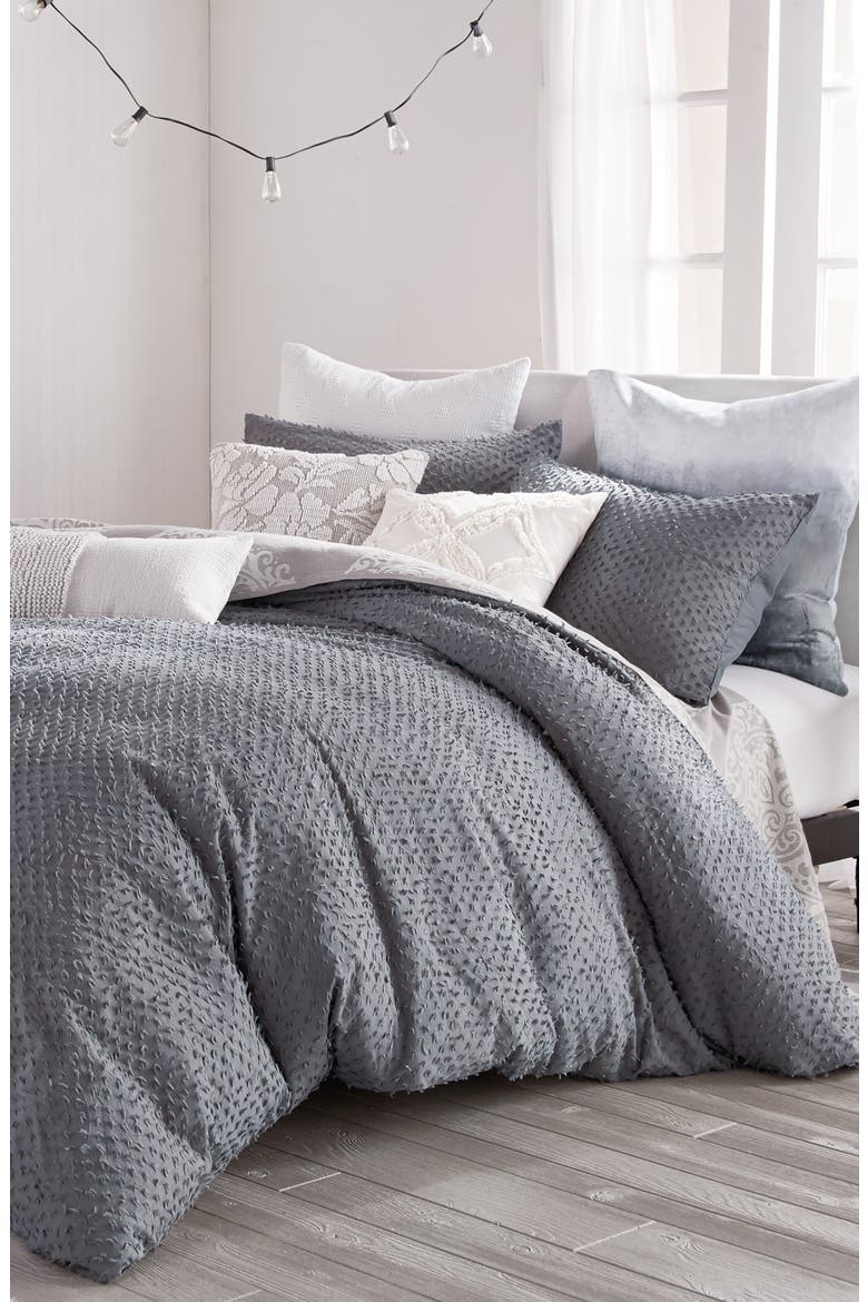 Dot Fringe Comforter & Sham Set, Alternate, color, CHARCOAL