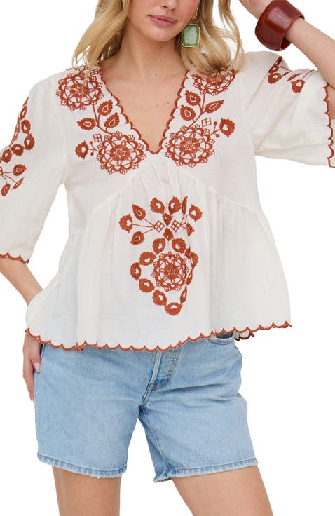 Aubrey V-Neck Embroidered Blouse