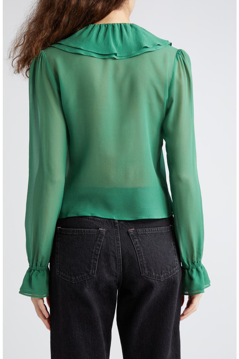 Flounce Ruffle Long Sleeve Silk Top, Alternate, color, GREEN
