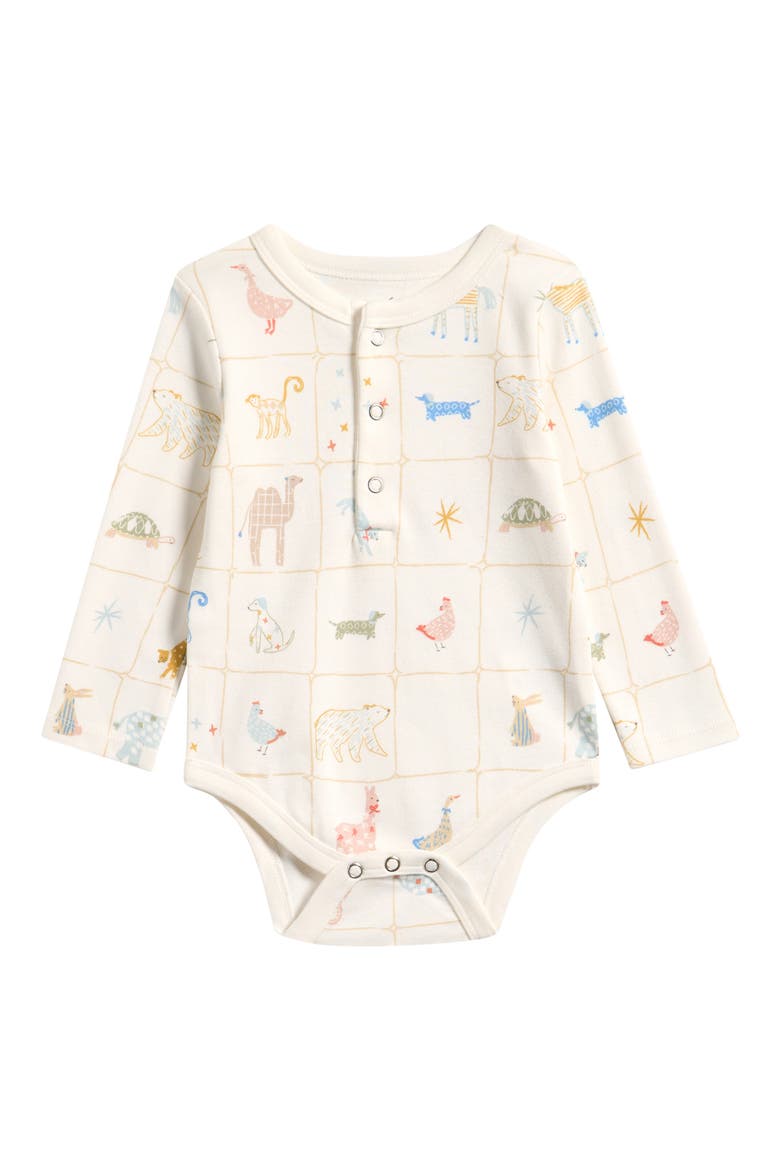 Henley Organic Cotton Bodysuit, Main, color, ANIMAL SHUFFLE