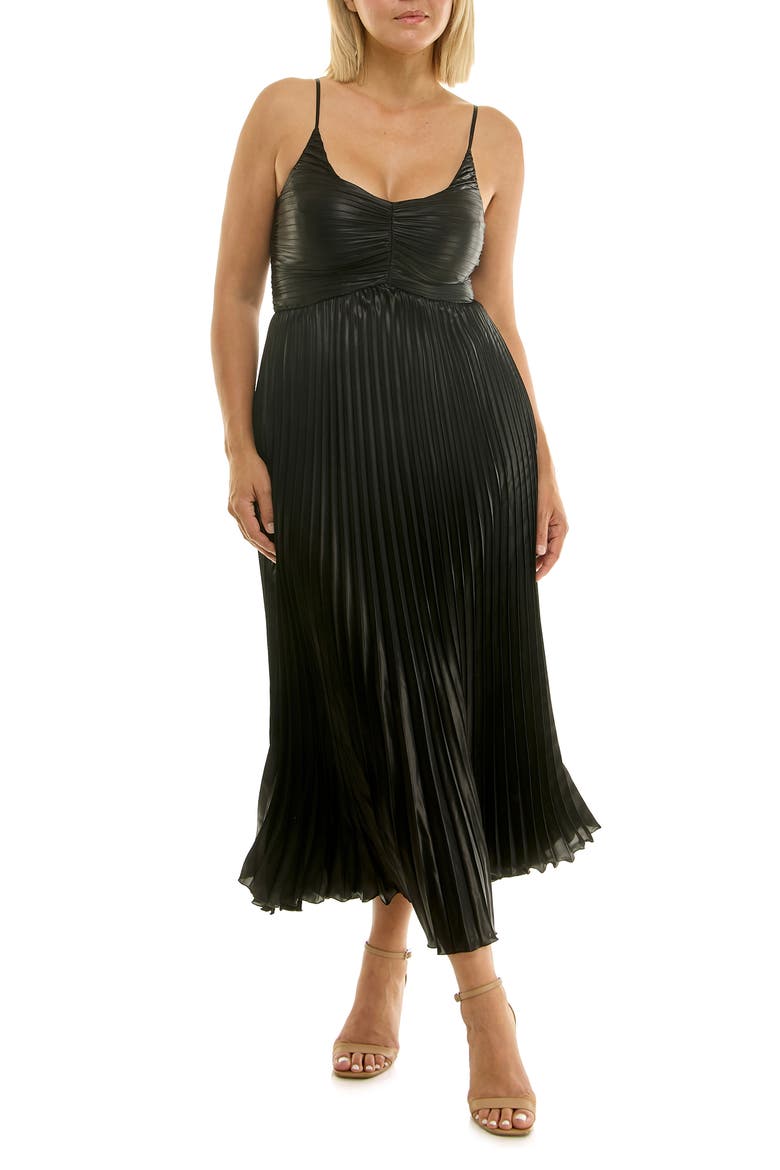Metallic Pleated Midi Dress, Main, color, VERY BLACK METALLIC