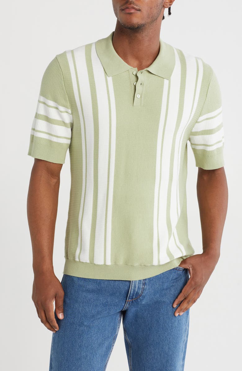 TRUTH Vertical Stripe Sweater Polo, Main, color, Green/ Ivory