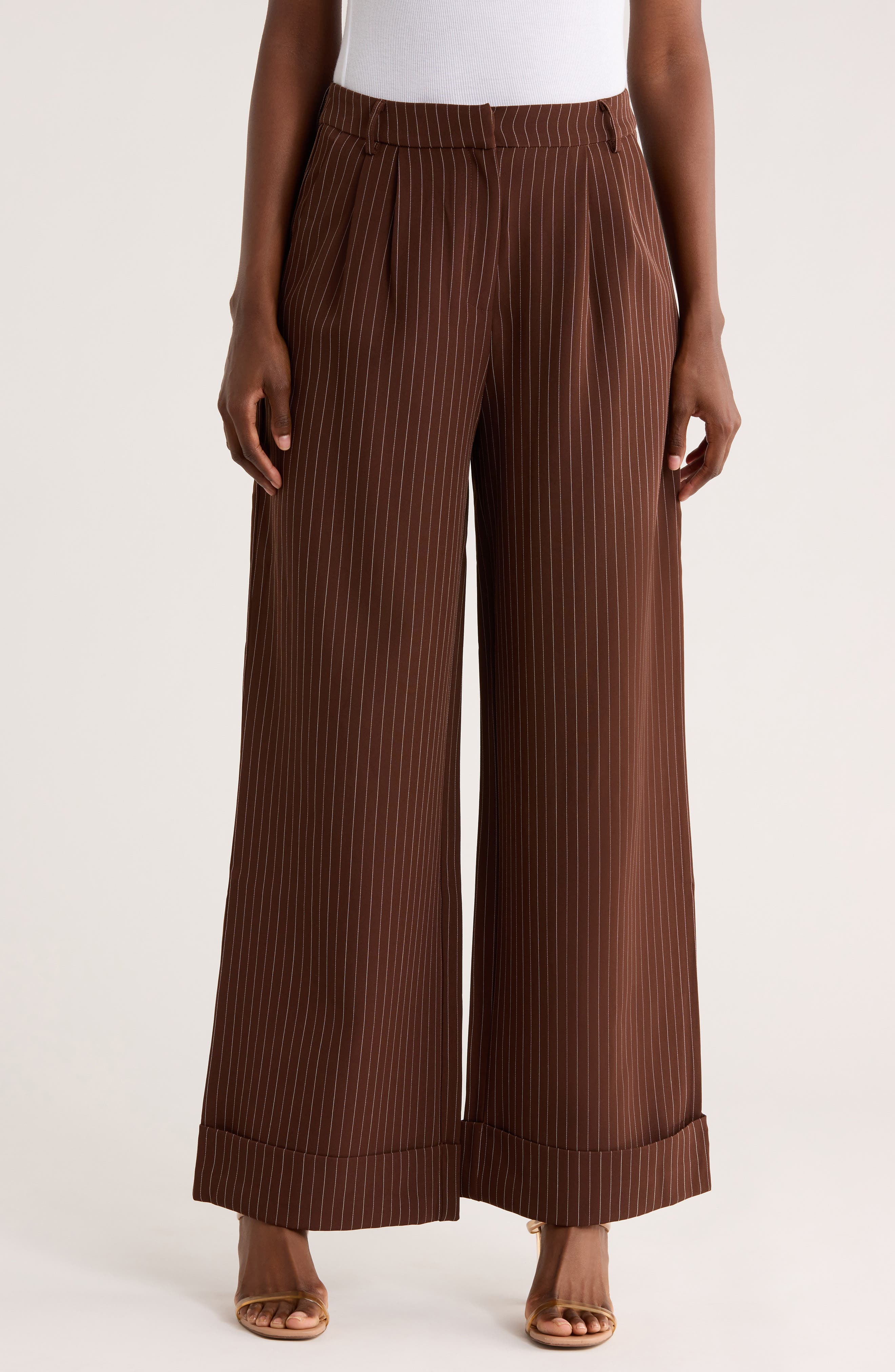 AREA STARS Quinn Pinstripe Cuffed Wide Leg Pants