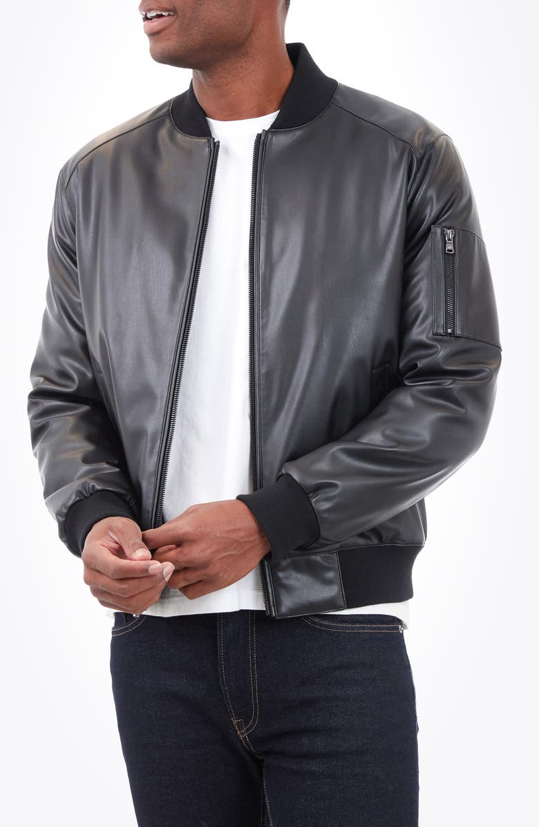 Michael Kors Keith Faux Leather Bomber Jacket, Alternate, color, Black