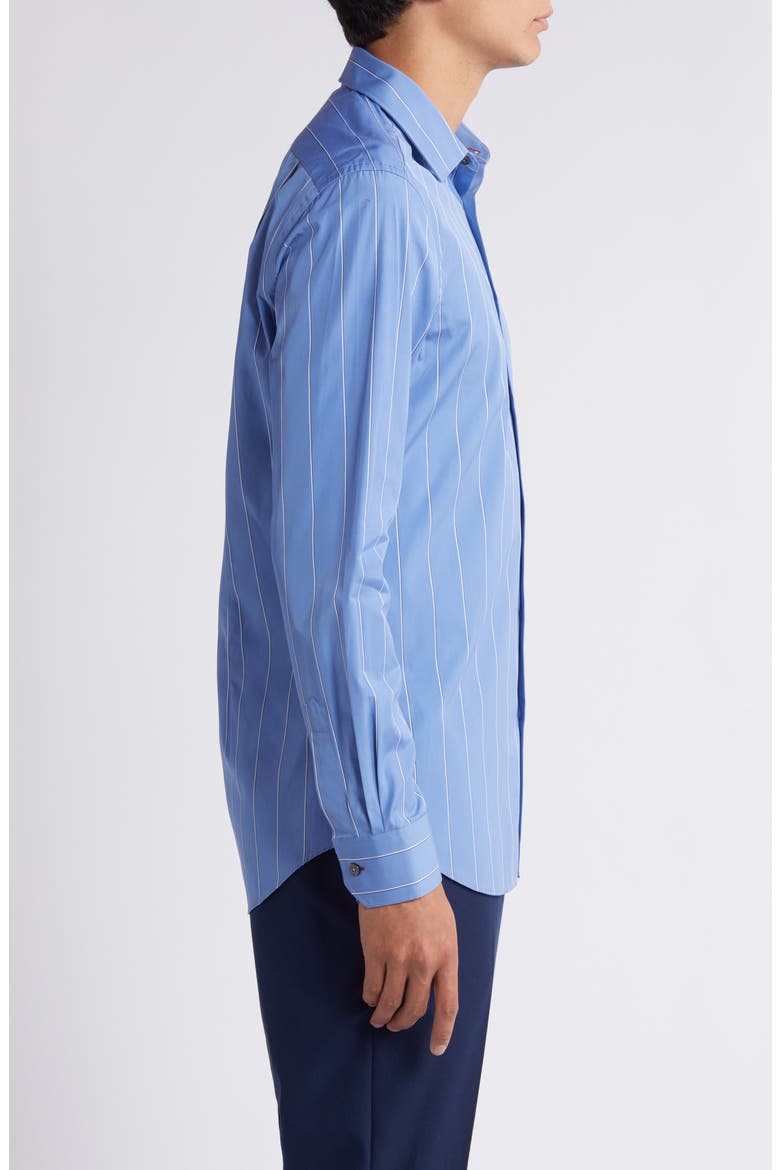 Tailored Fit Stripe Dress Shirt, Alternate, color, PETROL BLUE