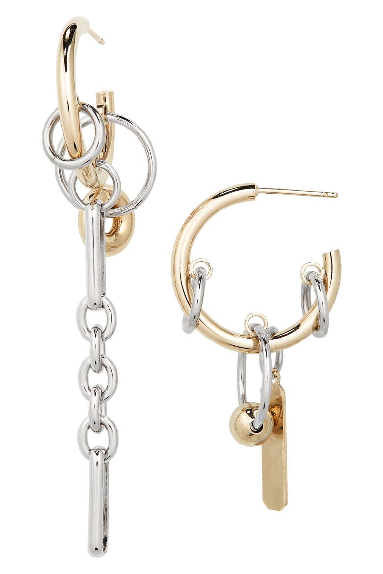 Iris Mismatched Two-Tone Hoop Charm Earrings, Main, color, GOLD/ PALLADIUM