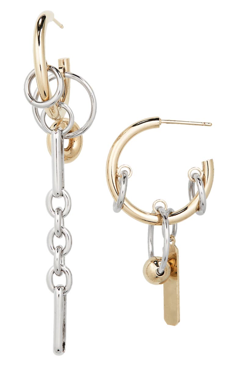 Justine Clenquet Iris Mismatched Two-Tone Hoop Charm Earrings, Main, color, 