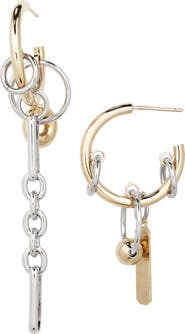 Justine Clenquet Iris Mismatched Two-Tone Hoop Charm Earrings