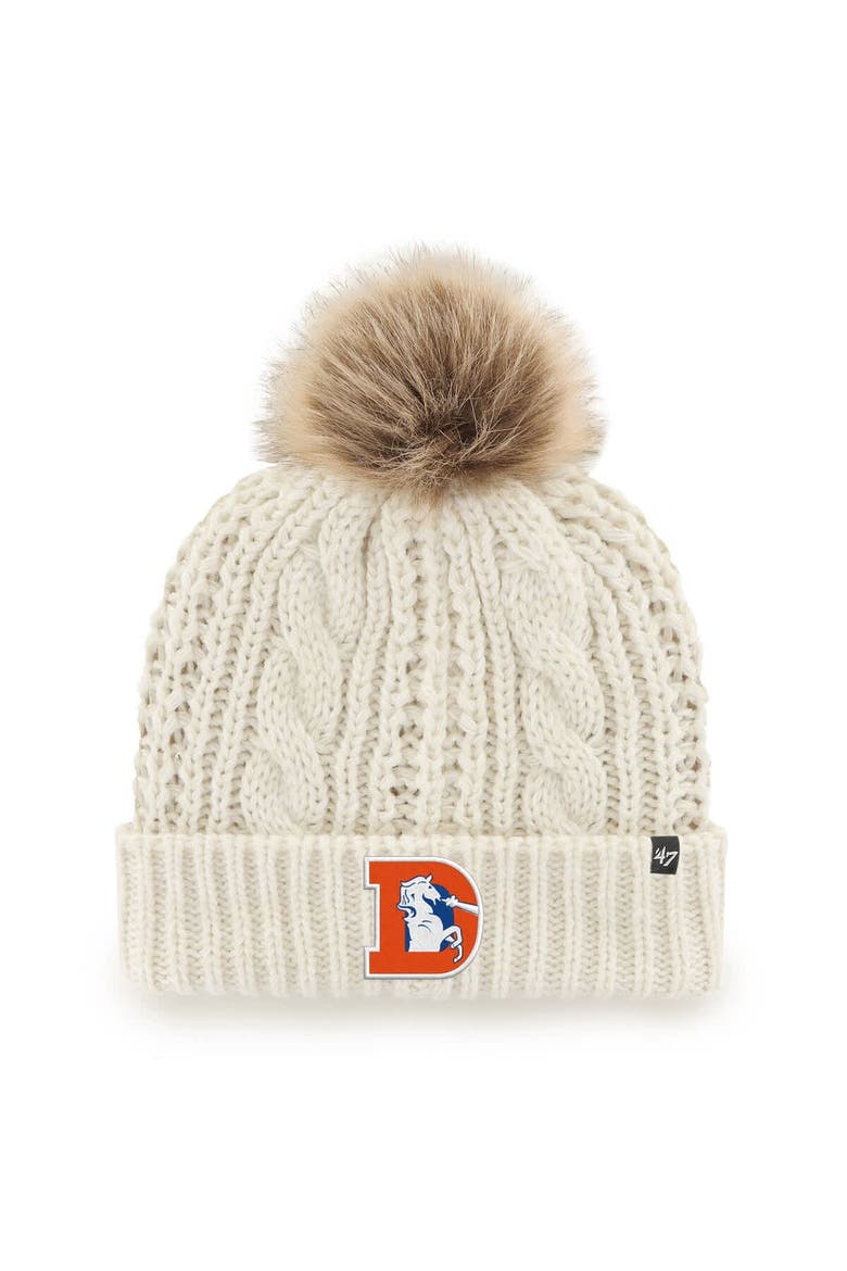 Women's '47  White Denver Broncos Meeko Cuffed Knit Hat with Pom, Main, color, White