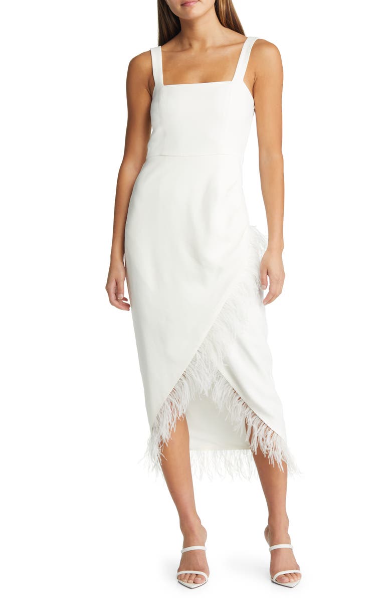 Saylor Wedding White Faux Wrap Sheath Dress, Main, color, 