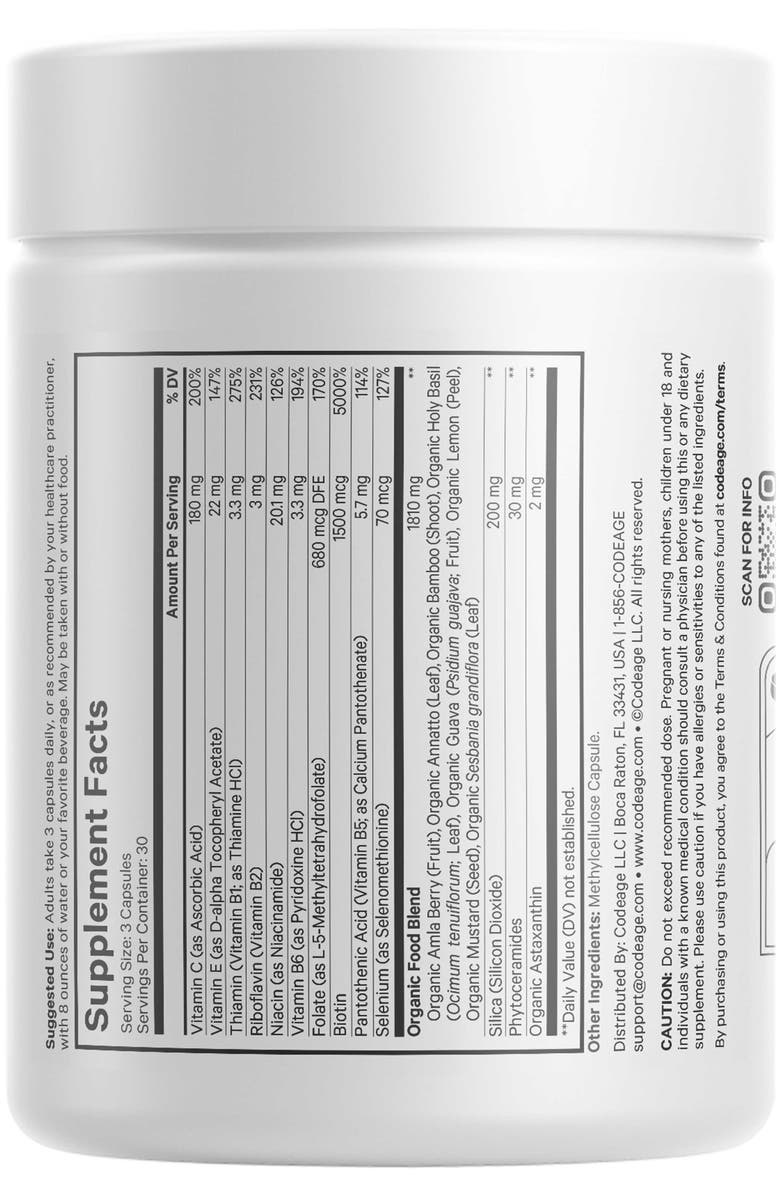Codeage Beauty Tonic Biotin Supplement + Vitamins & Minerals, Alternate, color, White