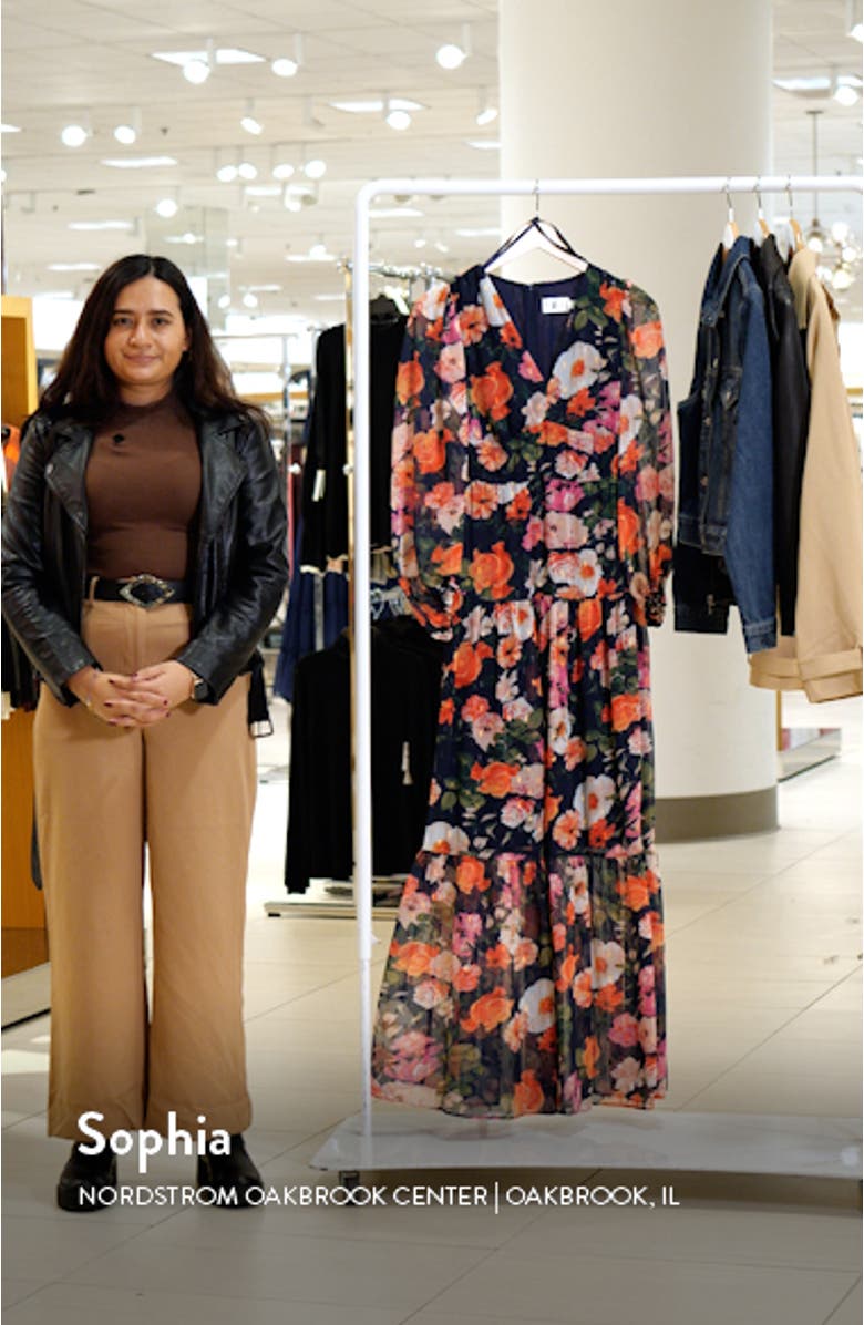 Floral Long Sleeve Chiffon Maxi Dress, sales video thumbnail