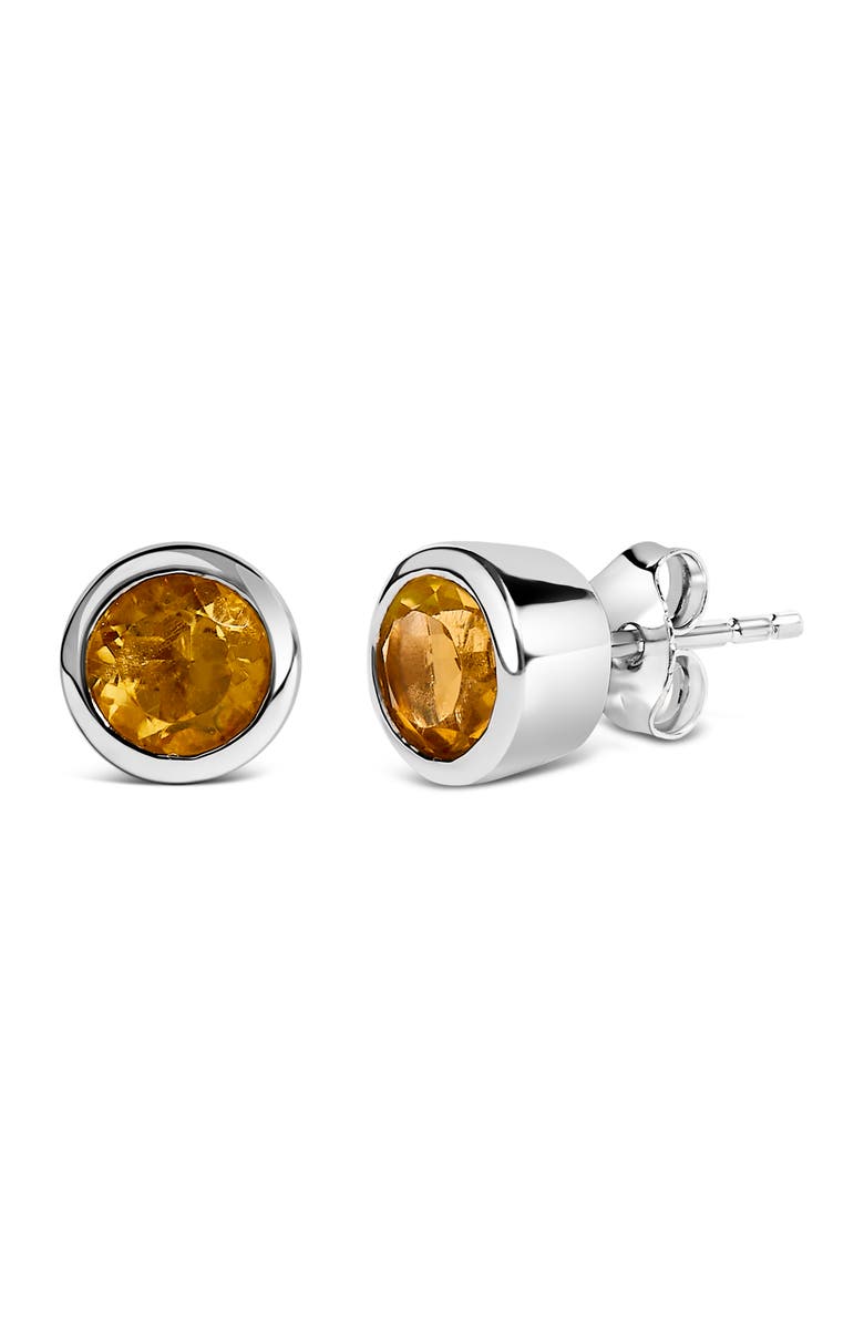 Haus of Brilliance .925 Sterling Silver 6MM Bezel Set Created Gemstone Solitaire Stud Earrings, Alternate, color, Yellow Citrine