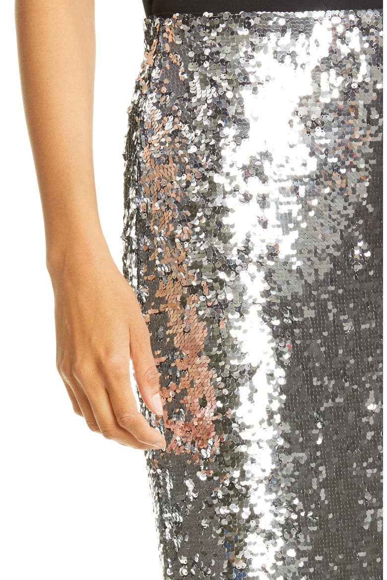 Ramos Sequin Pencil Skirt, Alternate, color, SILVER