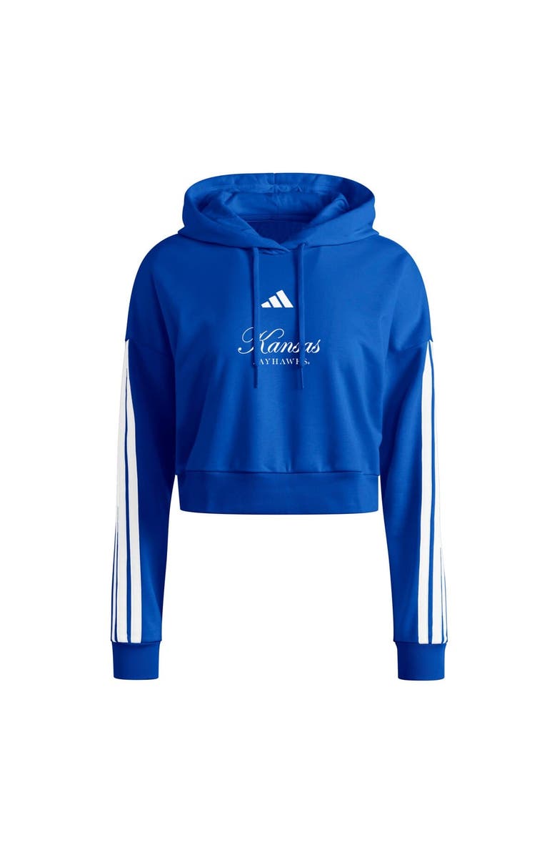 adidas Women's adidas Royal Kansas Jayhawks Campus Queen Cropped Pullover Hoodie, Alternate, color, Royal