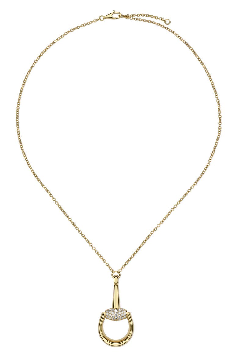 Horsebit Diamond Pendant Necklace, Main, color, GOLD