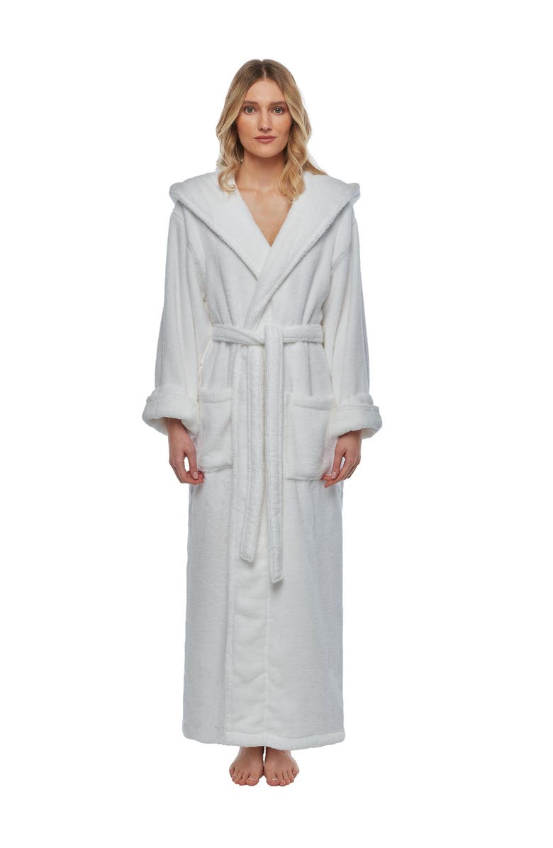 ARUS Softy Womens Ankle Length Long Cotton Robe, Alternate, color, White