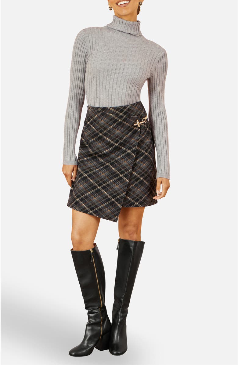 Yumi Check Wrap Skirt, Alternate, color, Black