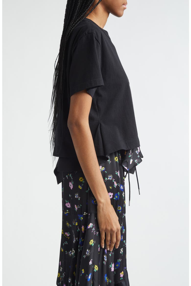 Mixed Media Cotton Jersey & Floral Satin Pocket T-Shirt, Alternate, color, BLACK/ BLACK