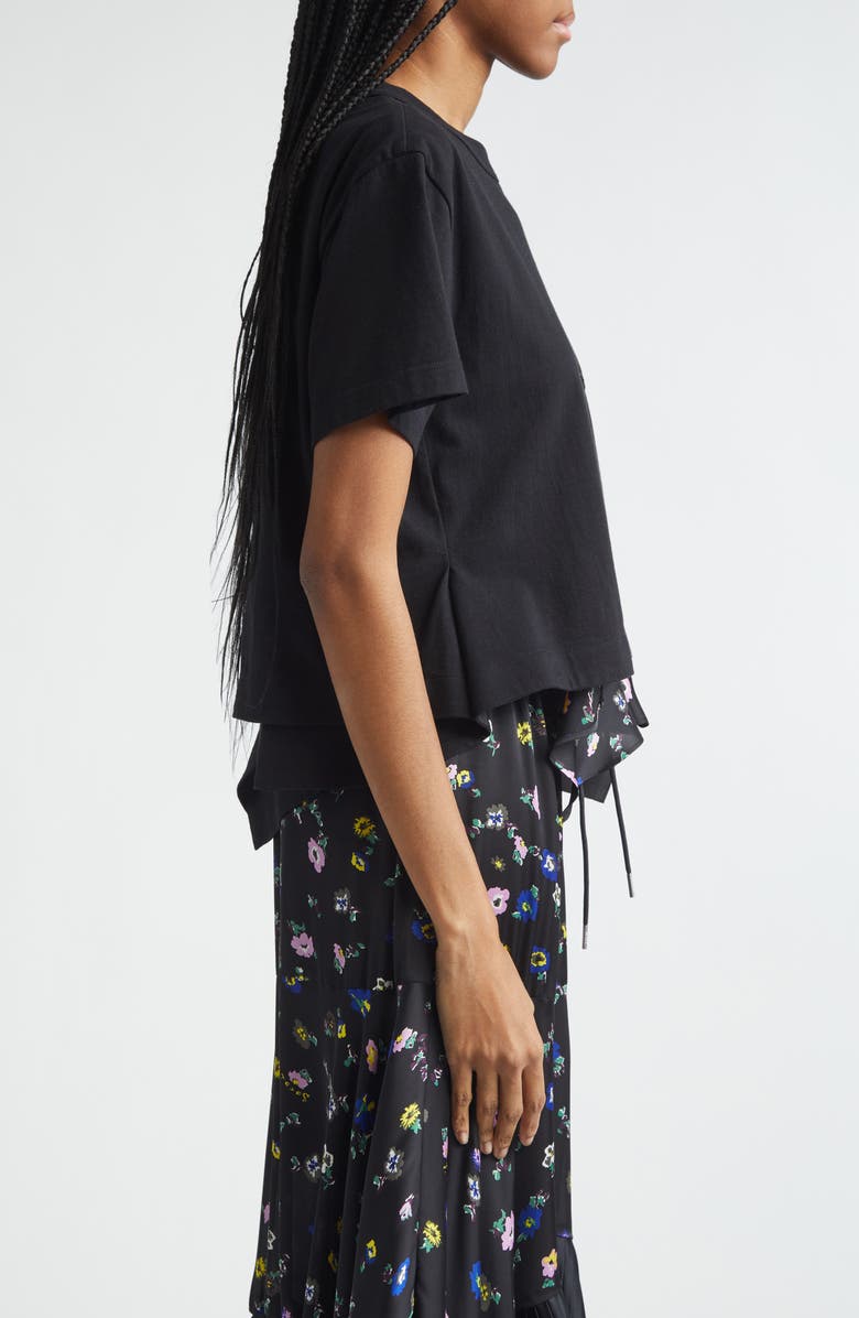 Sacai Mixed Media Cotton Jersey & Floral Satin Pocket T-Shirt, Alternate, color, Black/ Black
