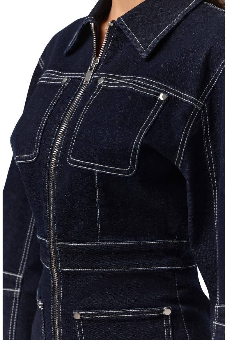 Front Zip Denim Romper, Alternate, color, DARK INDIGO