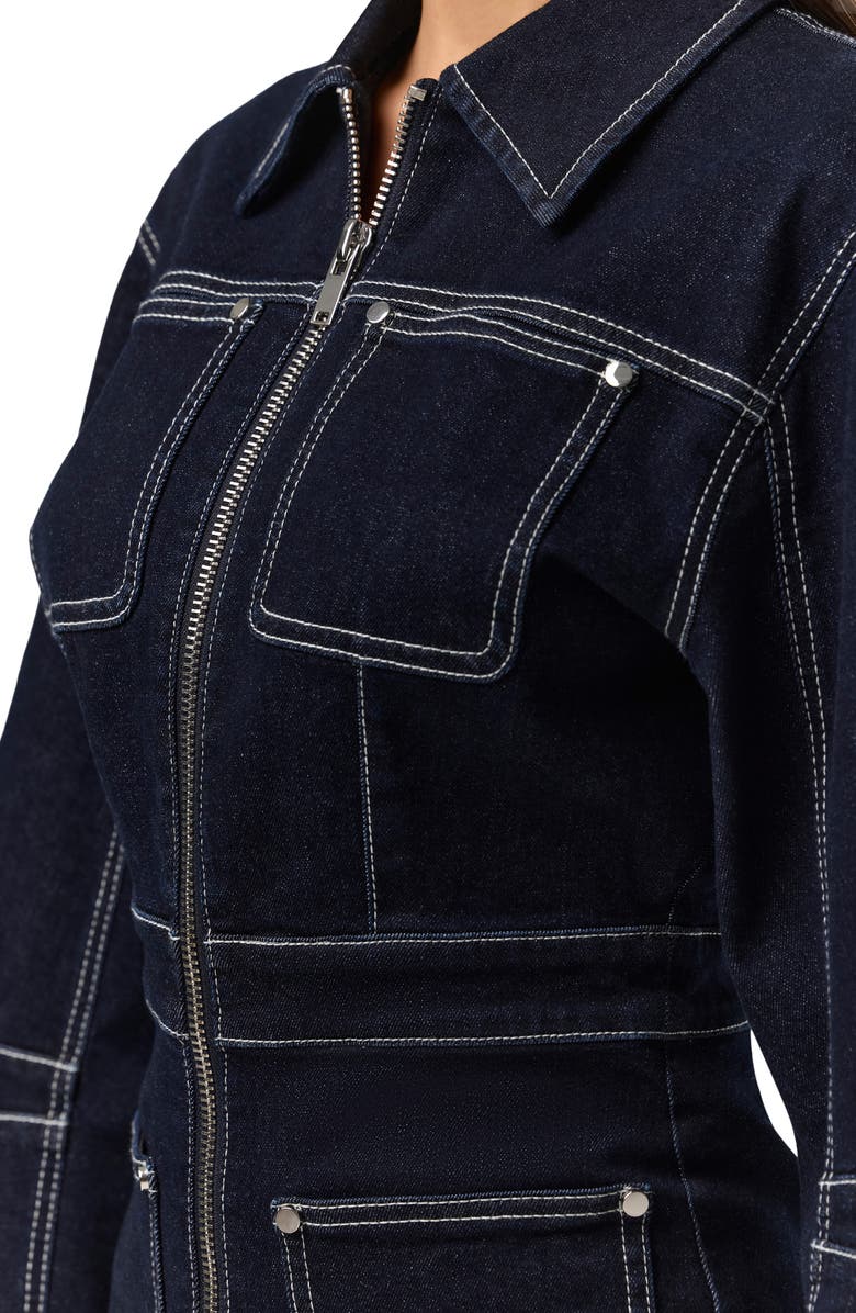 Naked Wardrobe Front Zip Denim Romper, Alternate, color, Dark Indigo