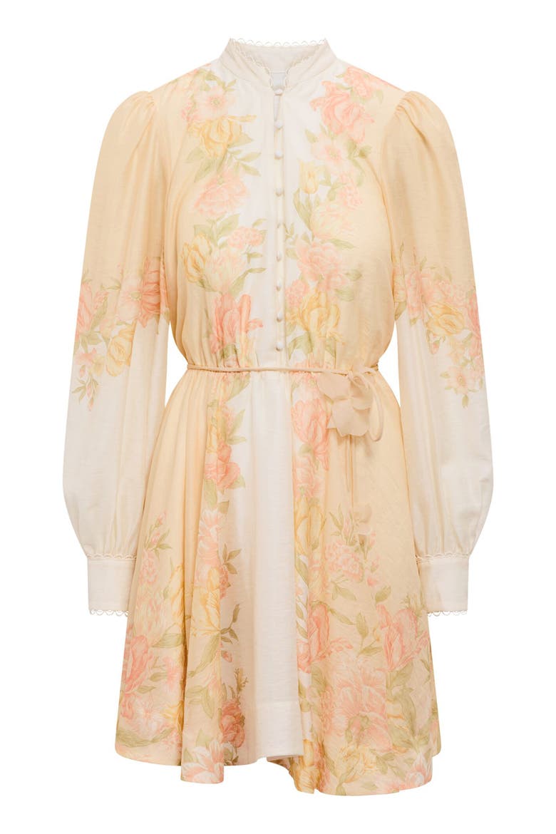 Shyla Floral Long Sleeve Minidress, Alternate, color, PEACH MERCIA FLORAL