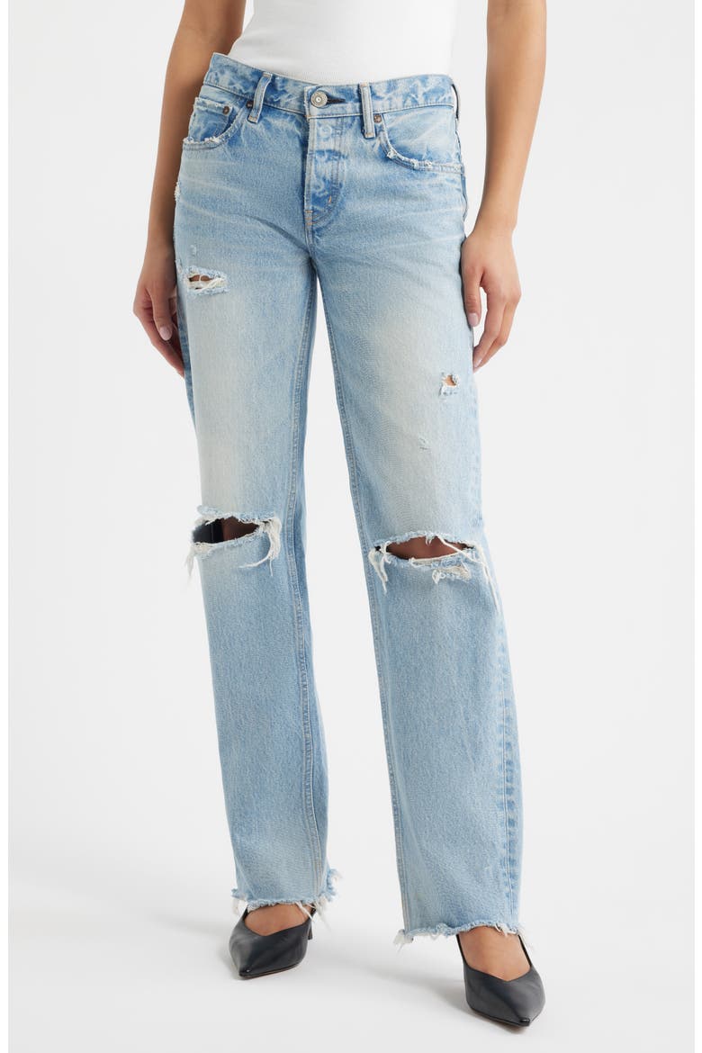 Odessa Ripped Ankle Straight Leg Jeans, Main, color, LIGHT BLUE