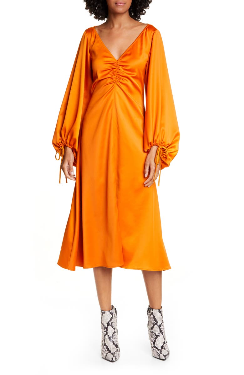 STAUD Sofia Long Balloon Sleeve Midi Dress, Main, color, 