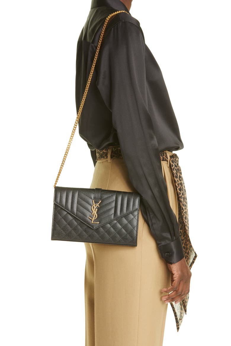 Envelope Quilted Pebbled Leather Wallet on a Chain, Alternate, color, NERO/ NERO/ NERO