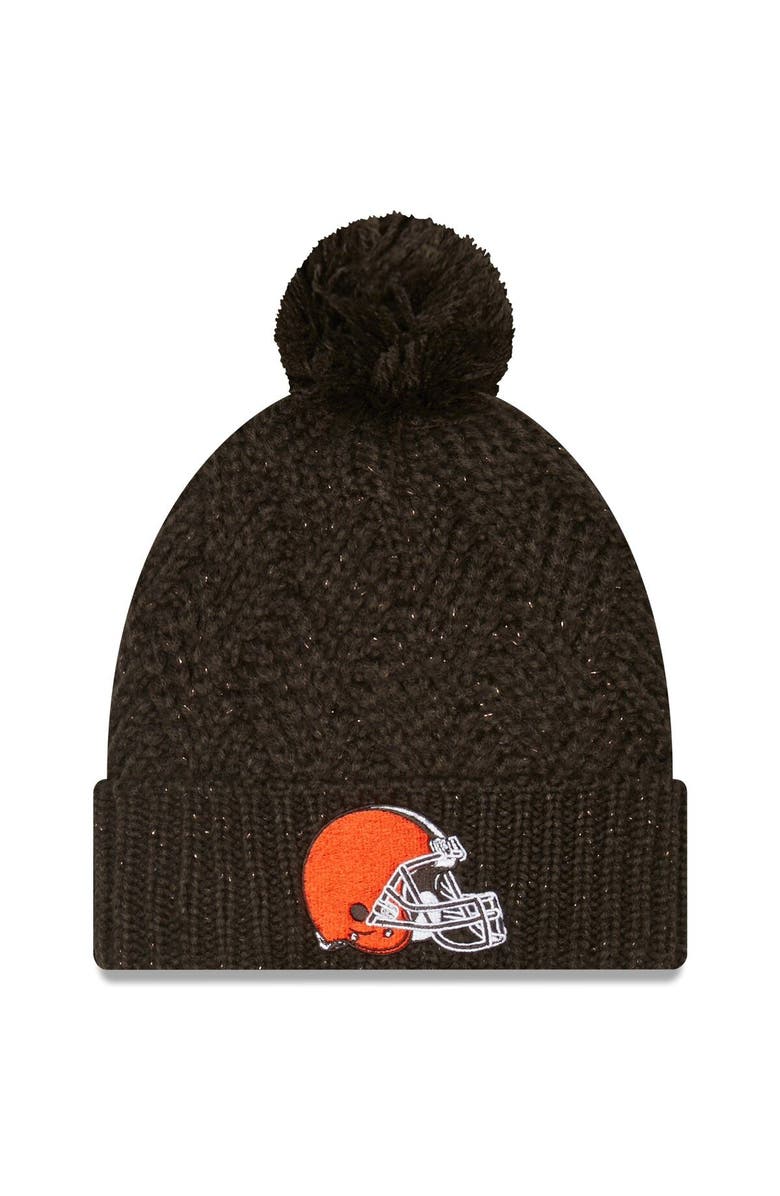 New Era Women's New Era Brown Cleveland Browns Brisk Cuffed Knit Hat with Pom, Main, color, 