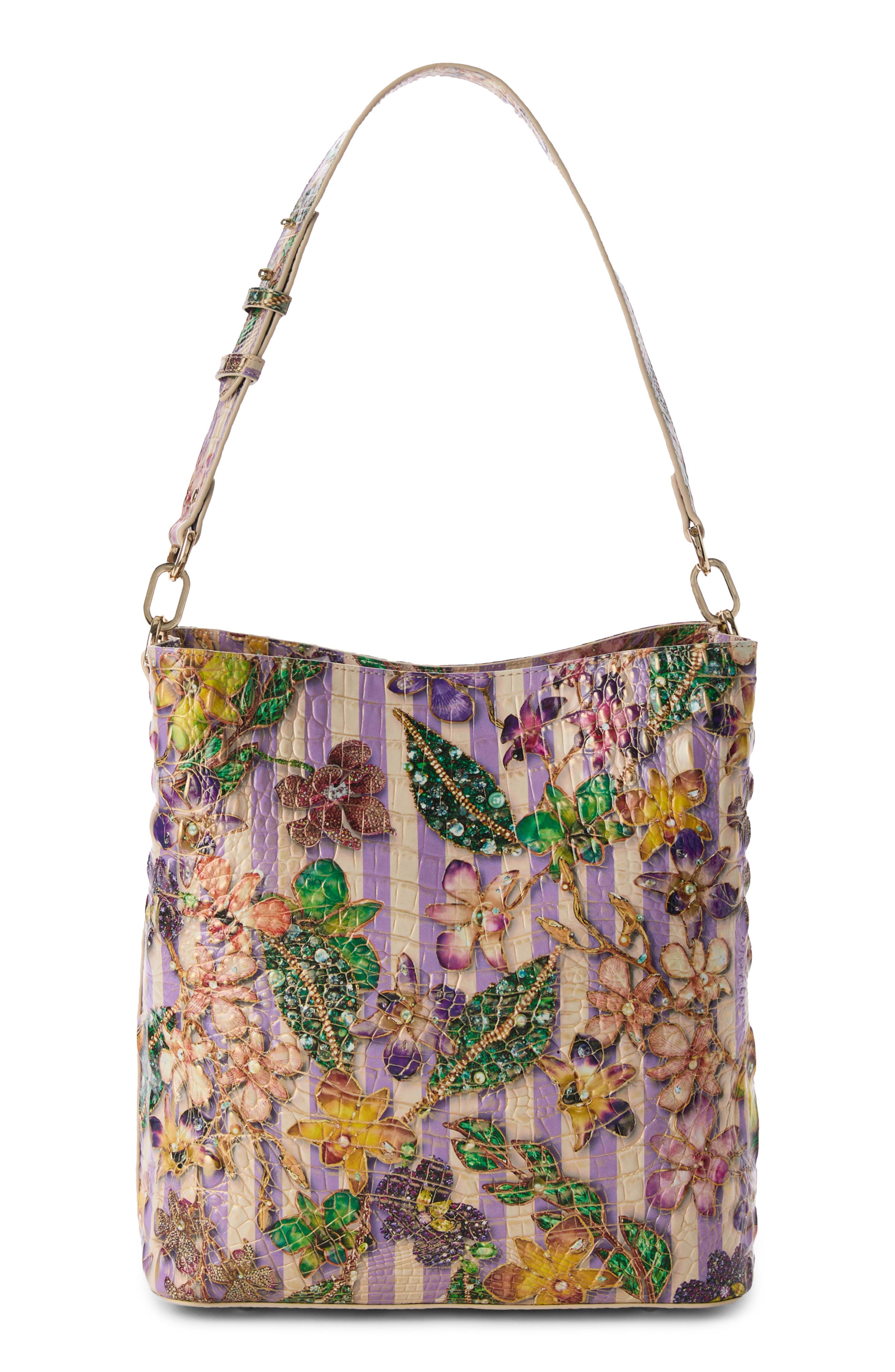 Celina Croc Embossed Leather Bucket Bag, Alternate, color, PINSTRIPE PETALS