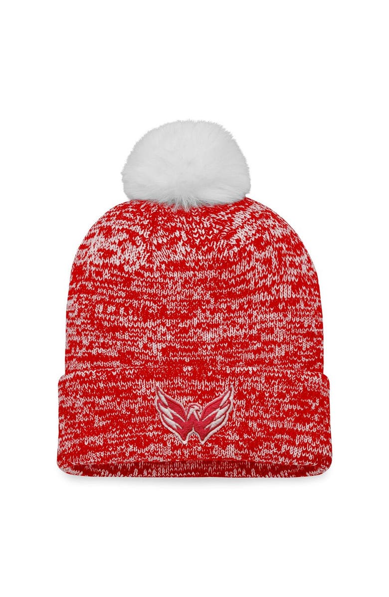 FANATICS Women's Fanatics Branded Red Washington Capitals Glimmer Cuffed Knit Hat with Pom, Main, color, 
