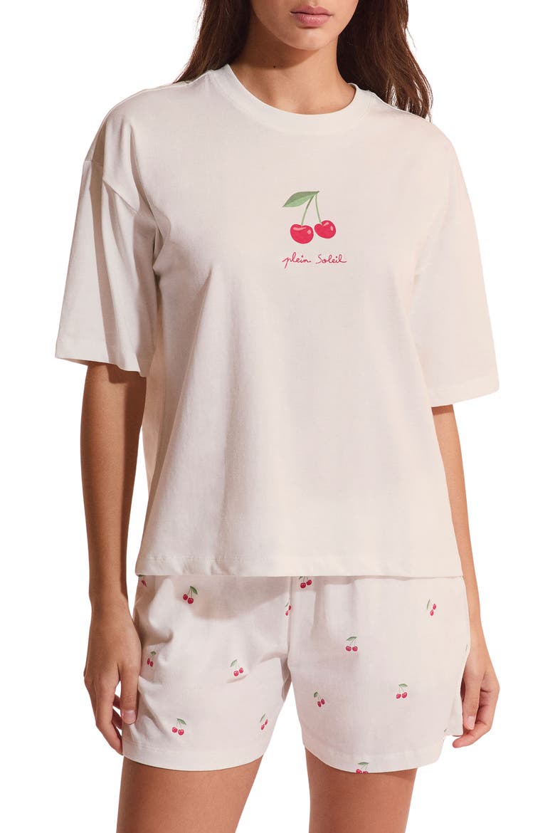 Berry Cherry Print Cotton Sleep Shorts, Main, color, ECRU
